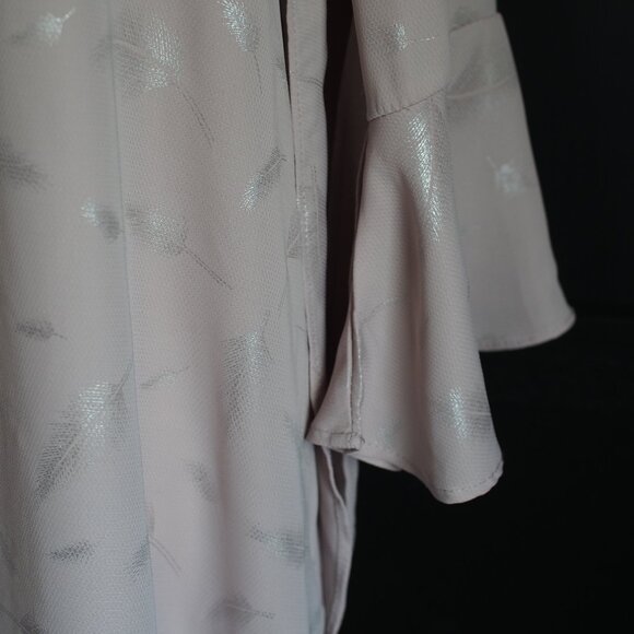 Lucky & Coco | Pale Pink Shimmery Leaf Print Blouse w Flutter Sleeve Cuffs - Picture 6 of 8